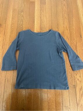 Brandy Melville Blue Quarter Sleeve Pointelle Long Sleeve Top